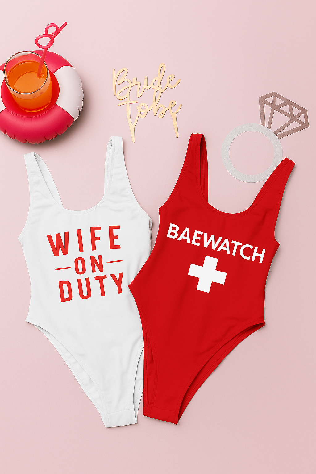 wife on duty bachelorette party swimsuit baewatch lifegaurd