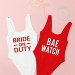 Bride on duty bachelroette party swimsuit