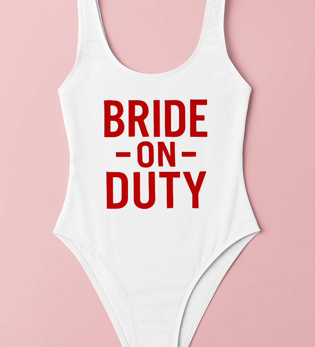Bride on duty bachelroette party swimsuit 