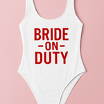 Bride on duty bachelroette party swimsuit 