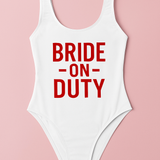Bride on duty bachelroette party swimsuit 