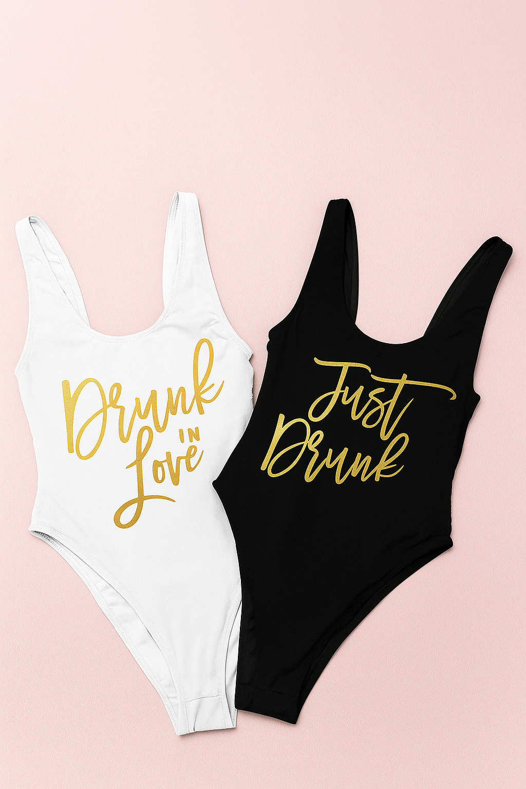 gold drunk in love cursive and just drunk cursive bachelorette party swimsuit