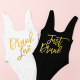 gold drunk in love cursive and just drunk cursive bachelorette party swimsuit