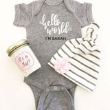Personalized Baby Bodysuit- Hello World