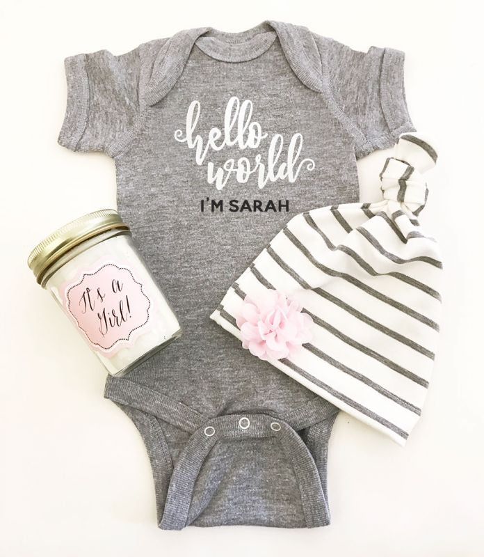 Personalized Baby Bodysuit- Hello World