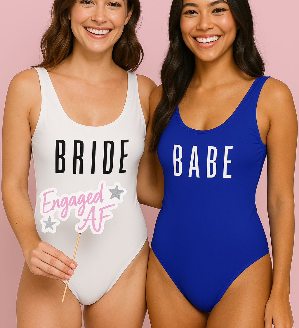 bride and babe royal blue bachelorette swimsuit