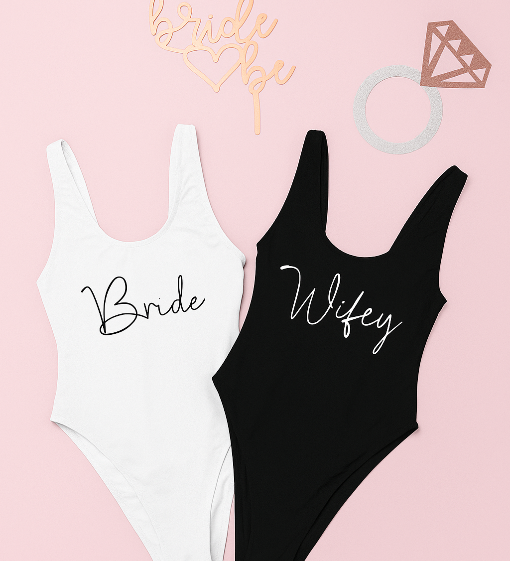 bride and wifey bachelorette party swimsuit