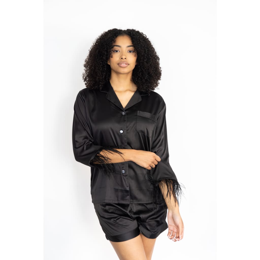 Feather Pajamas Shortie Set - Feather Pajamas Shortie Set |