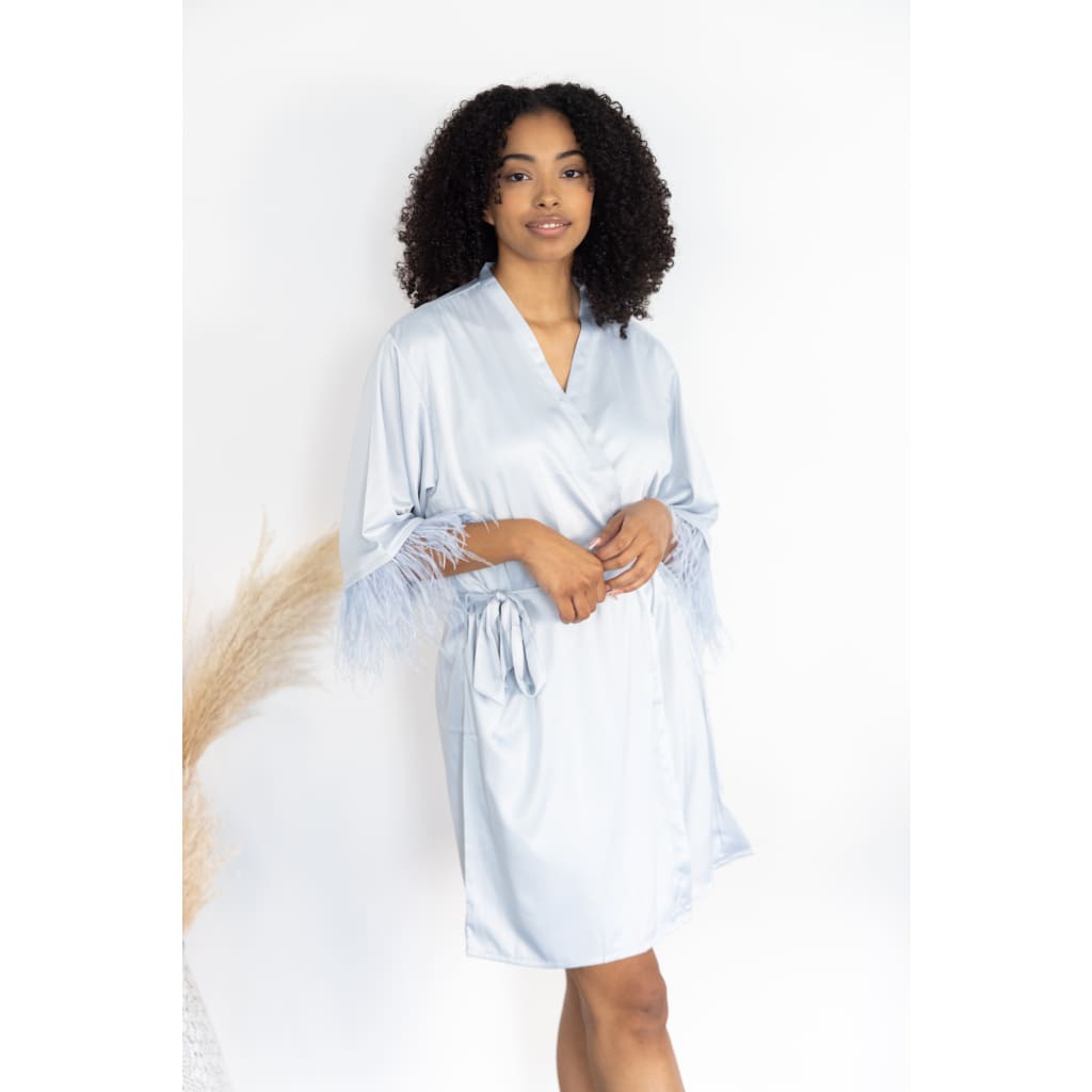 Feather Robe Blue Feather Robe Ice Blue – Bach Bride