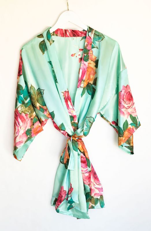 Aqua Blue Floral Bridesmaid Robes