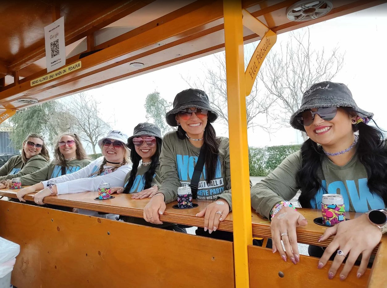 pedal pub tour group on pedal bike