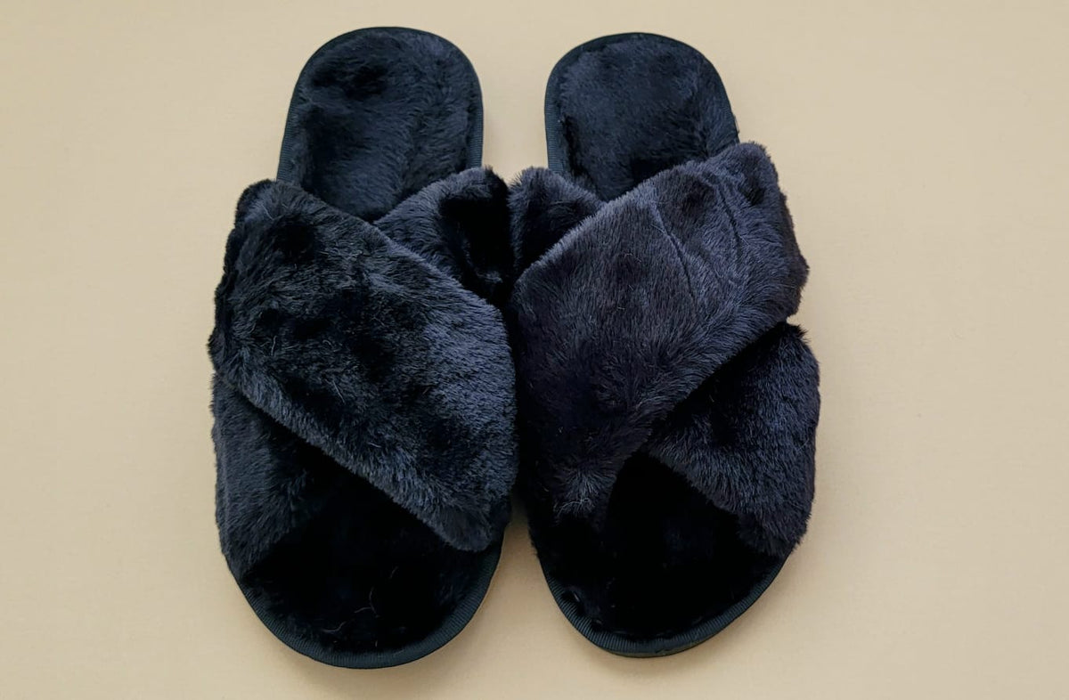 Black Fluffy Slippers - Bach Bride