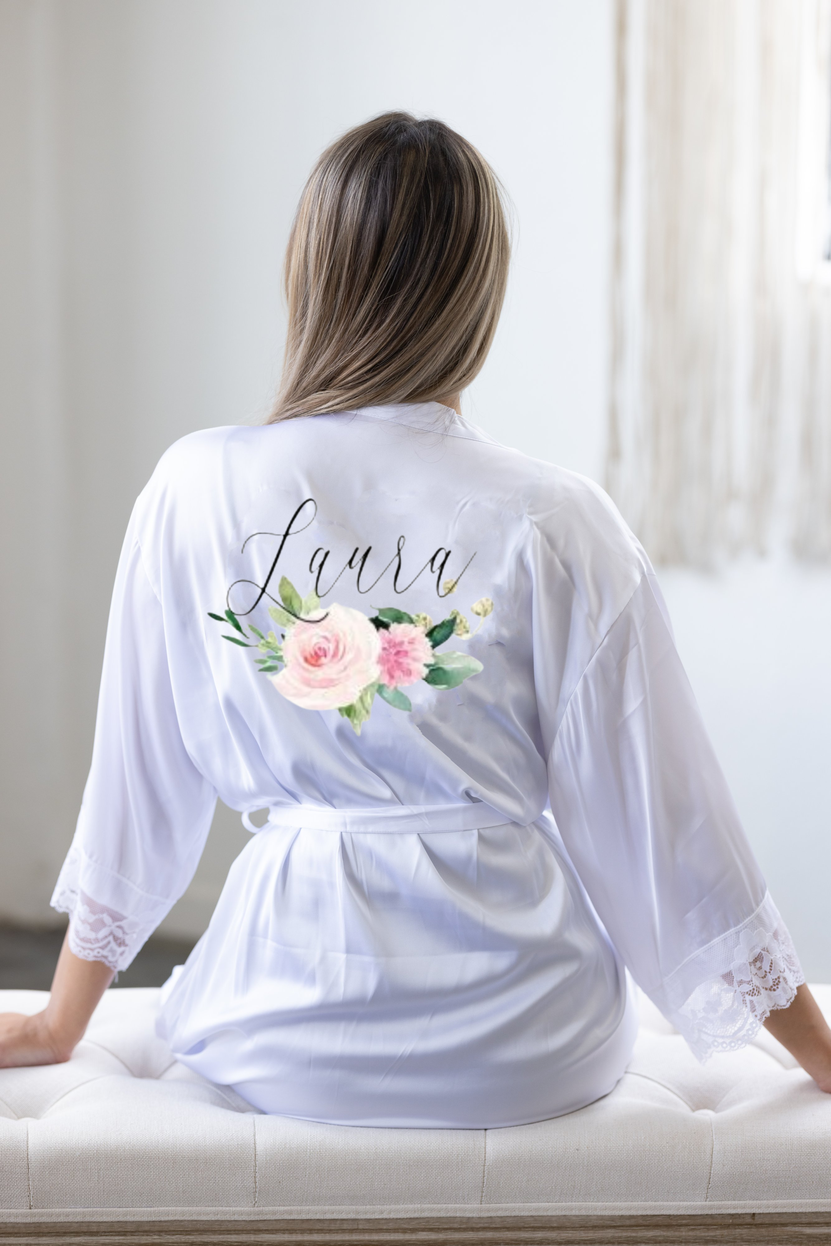 Personalized Floral Bridesmaid Robe - robe Bridal Robes |