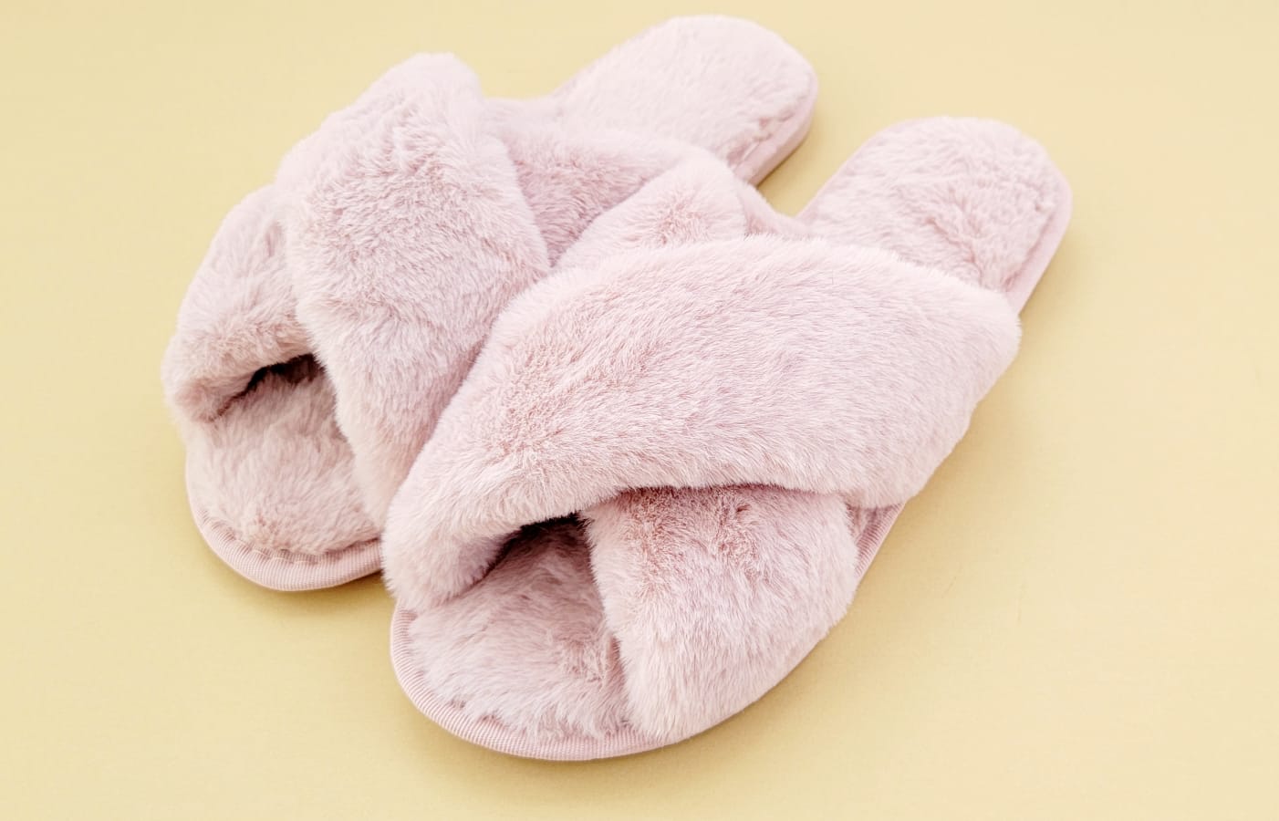 Pink Fluffy Cross Strap Slippers