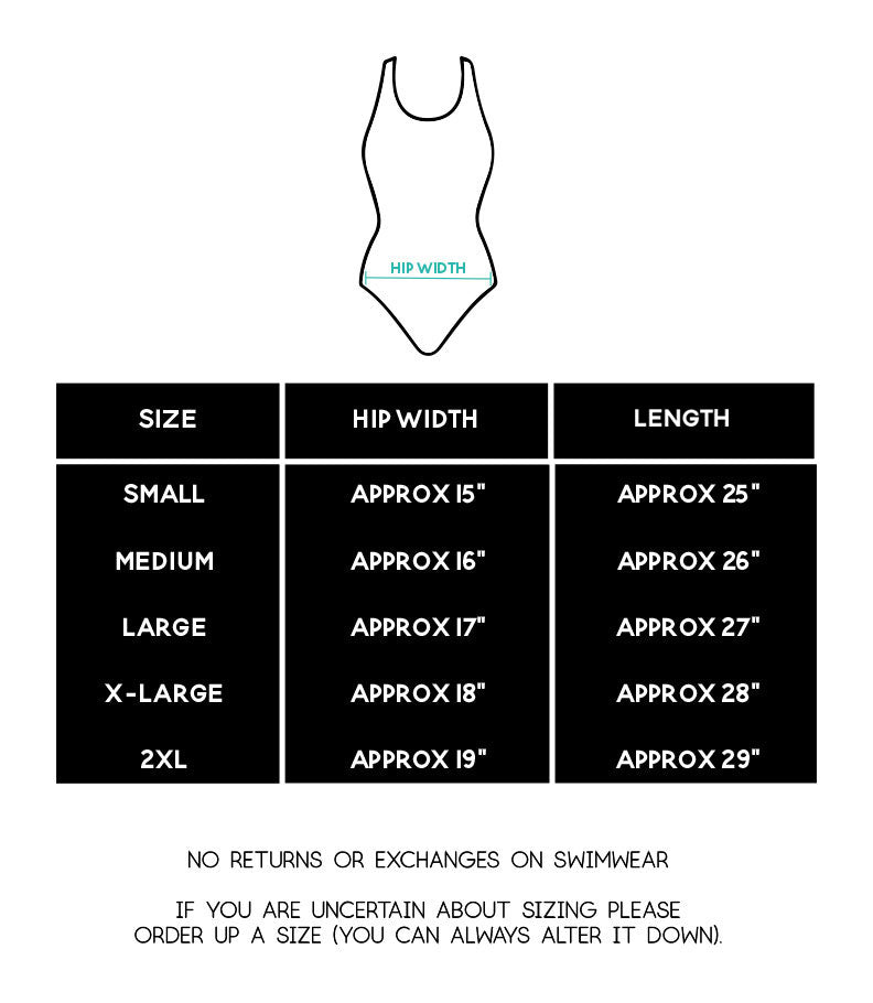 bachelorette party swimsuit size chart