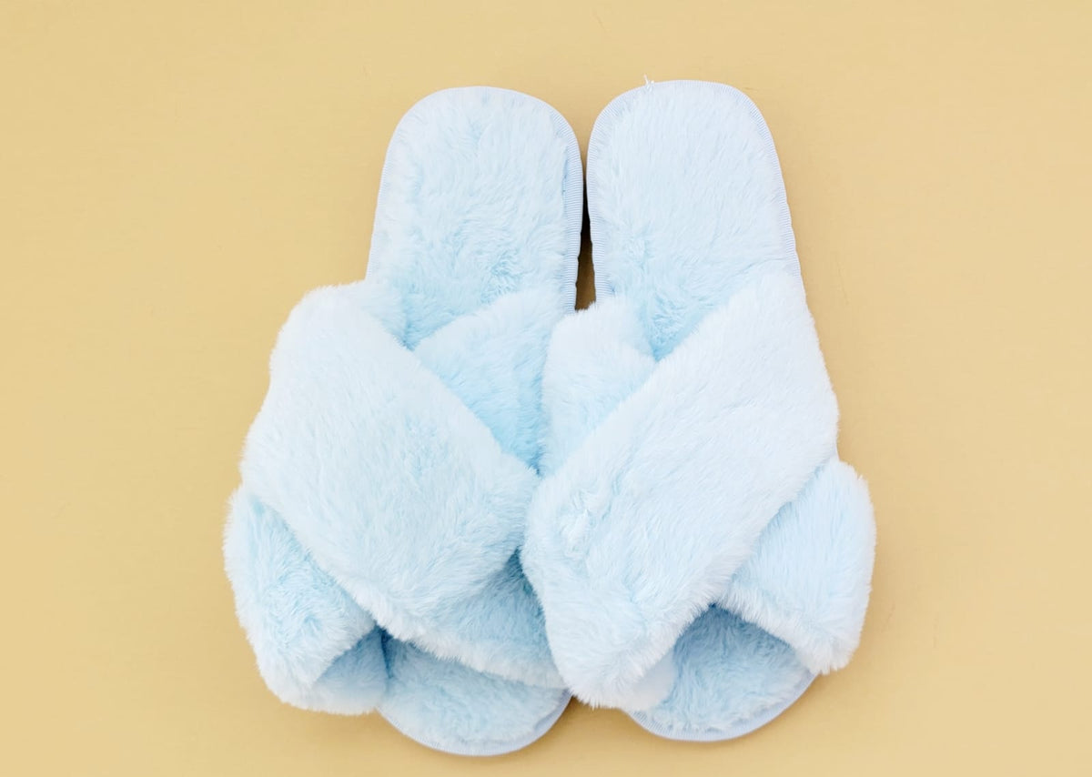 Slippers Blue Pattern Dusty Blue Fluffy Slippers - Bach Bride