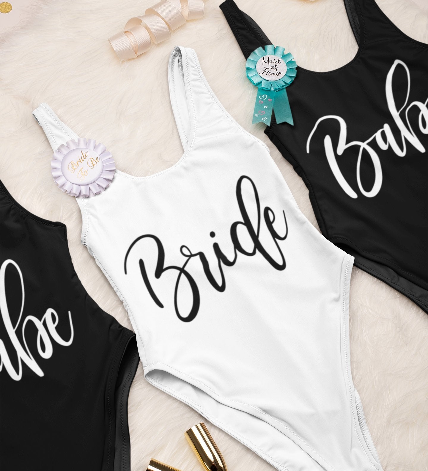 Bride and babe bachelorette party swimsuits