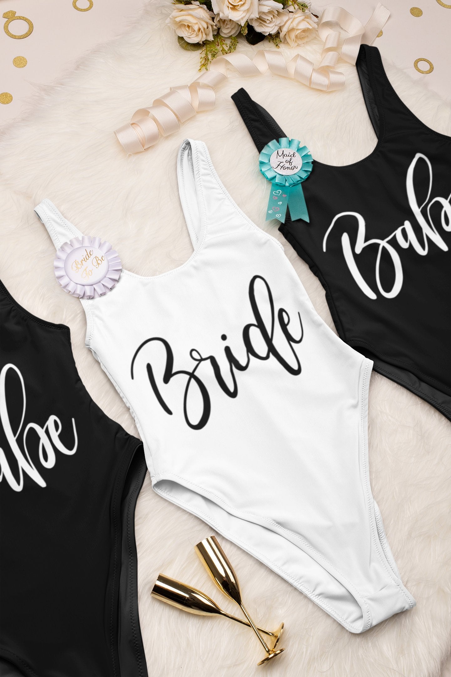 Bride and babe bachelorette party swimsuits