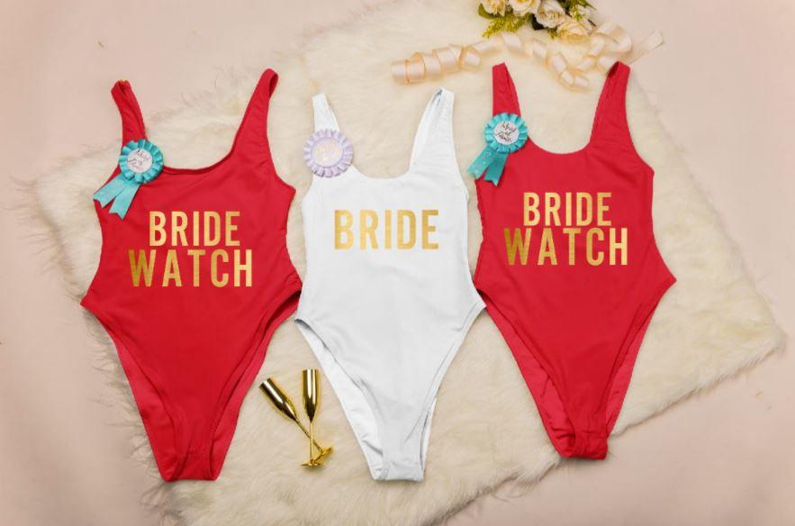 Bride Watch bachelorette party swimsuits