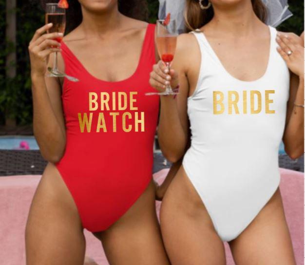 Bride Watch bachelorette party swimsuits