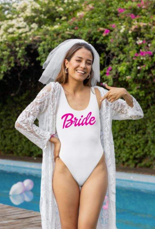 Come on bride barbie bachelorette swimsuit, XS / Come on BRIDE/Pink