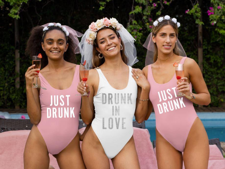 Drunk in love custom bachelorette swimsuit