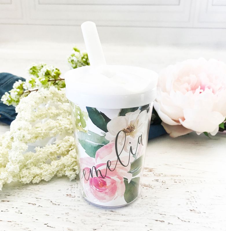 Personalized Floral Sippy Cup - Flower Girl