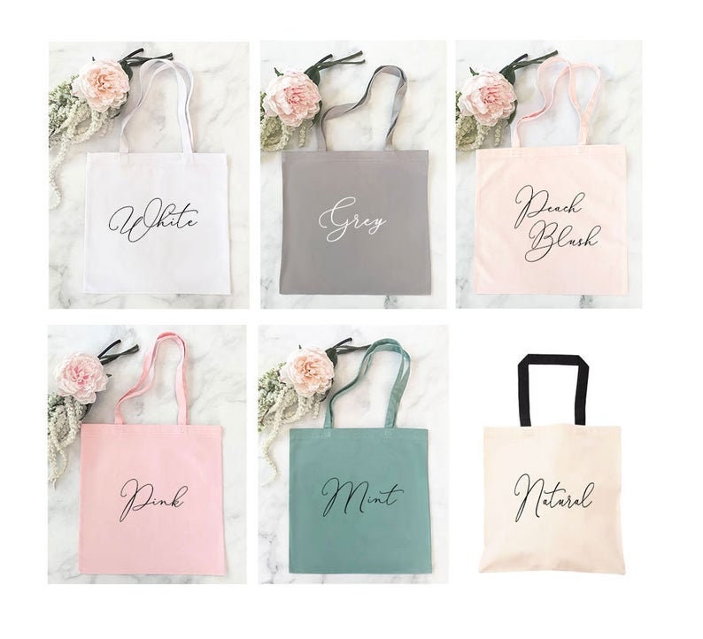 Personalized Wedding Floral Tote Bags Gift for Bridesmaid w/Initial & Name  - 8 Design - Customized Canvas Bag for Girls - Custom Beach Shoulder Bag 
