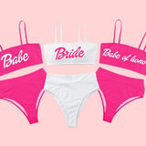Pink Bride And Babe Bachelorette Swimsuits Bachelorette Bathing Suits. Bride Swim Suit. Tribe Swimsuit customizable Bride Swimsuit.