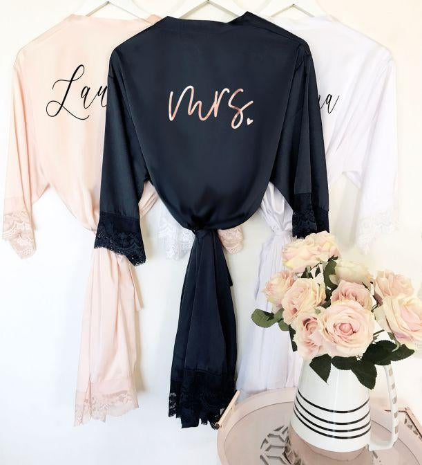 Mrs satin lace robes large text - robe Mrs satin lace