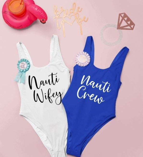 Nautical Bachelorette Party Swimsuit Nauti Wifey Bride to be