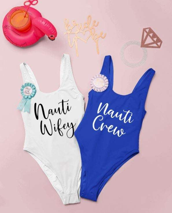 Nautical Bachelorette Party Swimsuit Nauti Wifey Bride to be