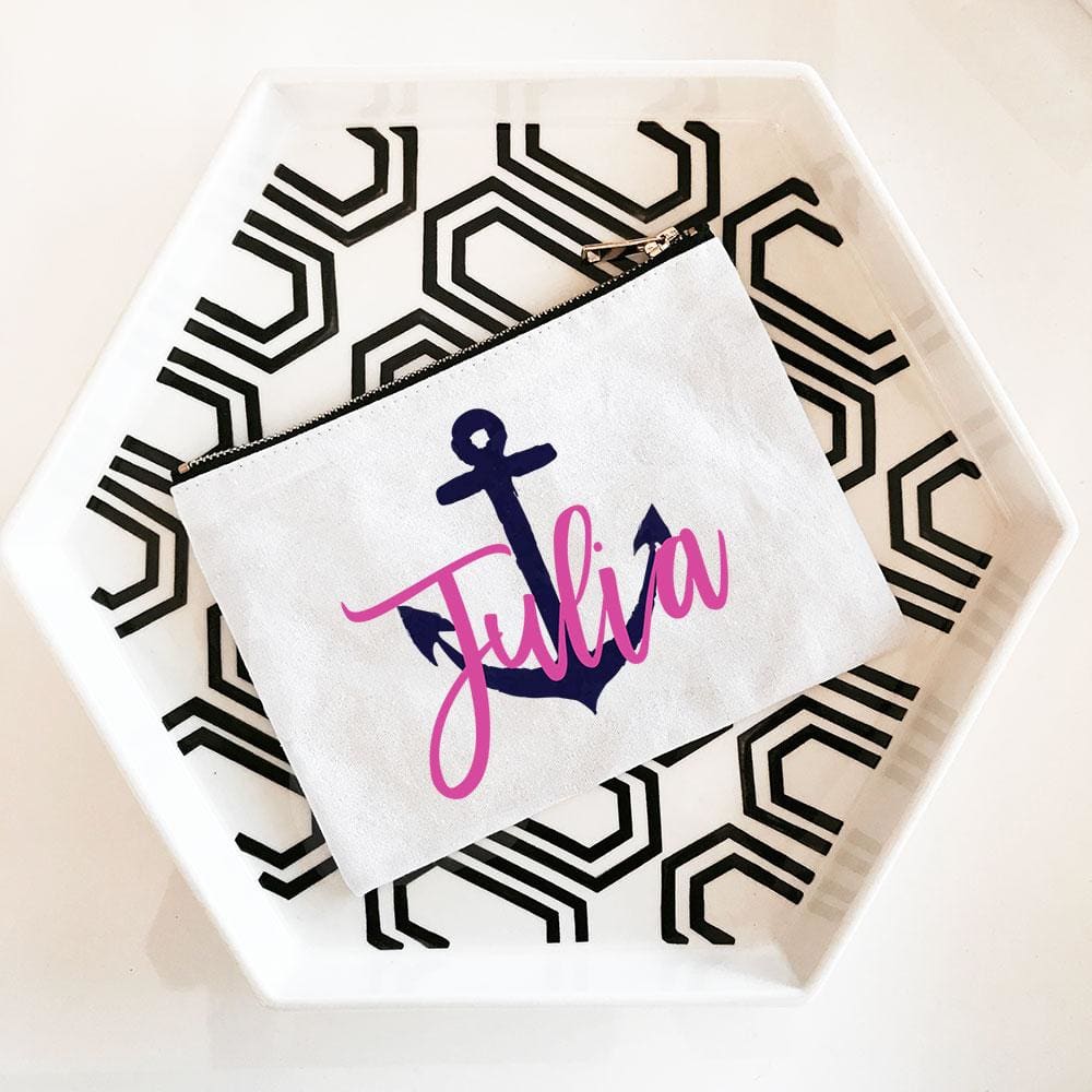 Nautical personalized makeup bag - makeup bag