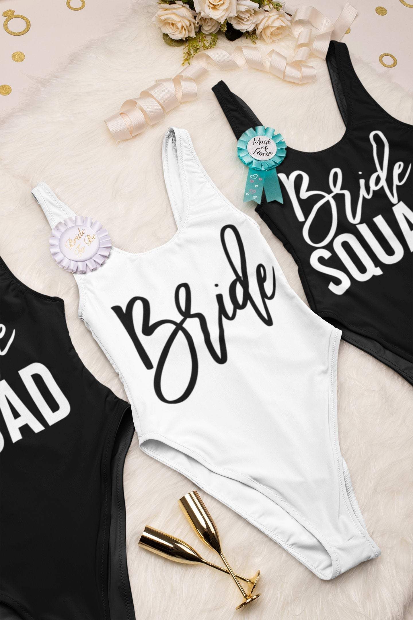 One piece swimsuit bride swimsuit bathing suit bride squad 