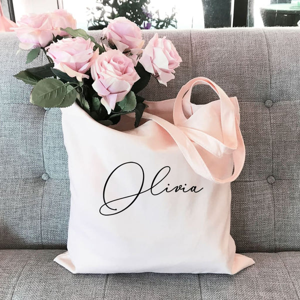 Personalized Canvas Tote Bag with Name & Initial - Personalized Brides