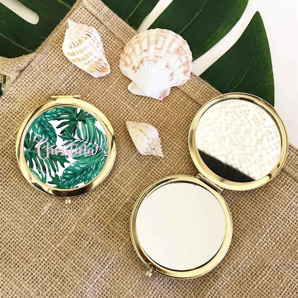Personalized Palm Leaf Compacts - compact mirror