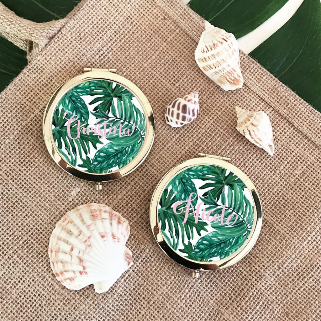 Personalized Palm Leaf Compacts - compact mirror