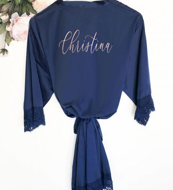 Personalized Satin Lace Robes - robe Bridal Robes |