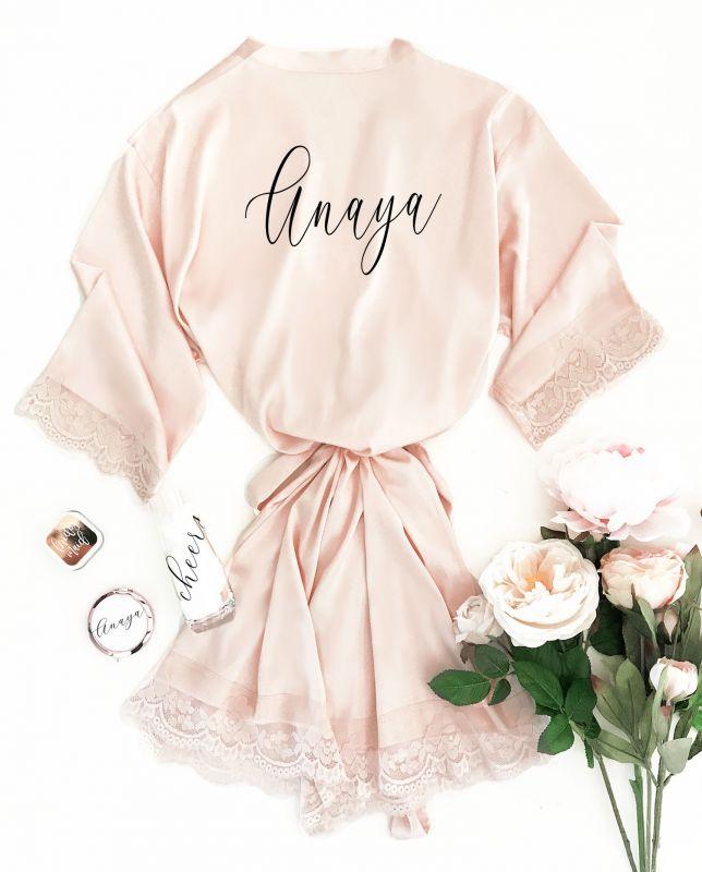 Personalized Satin Lace Robes - robe Bridal Robes |