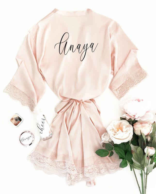 Bridal Robes, Personalized Satin Lace Robe