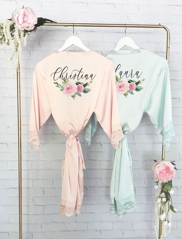 Personalized Floral Bride Robe - robe Bridal Robes |