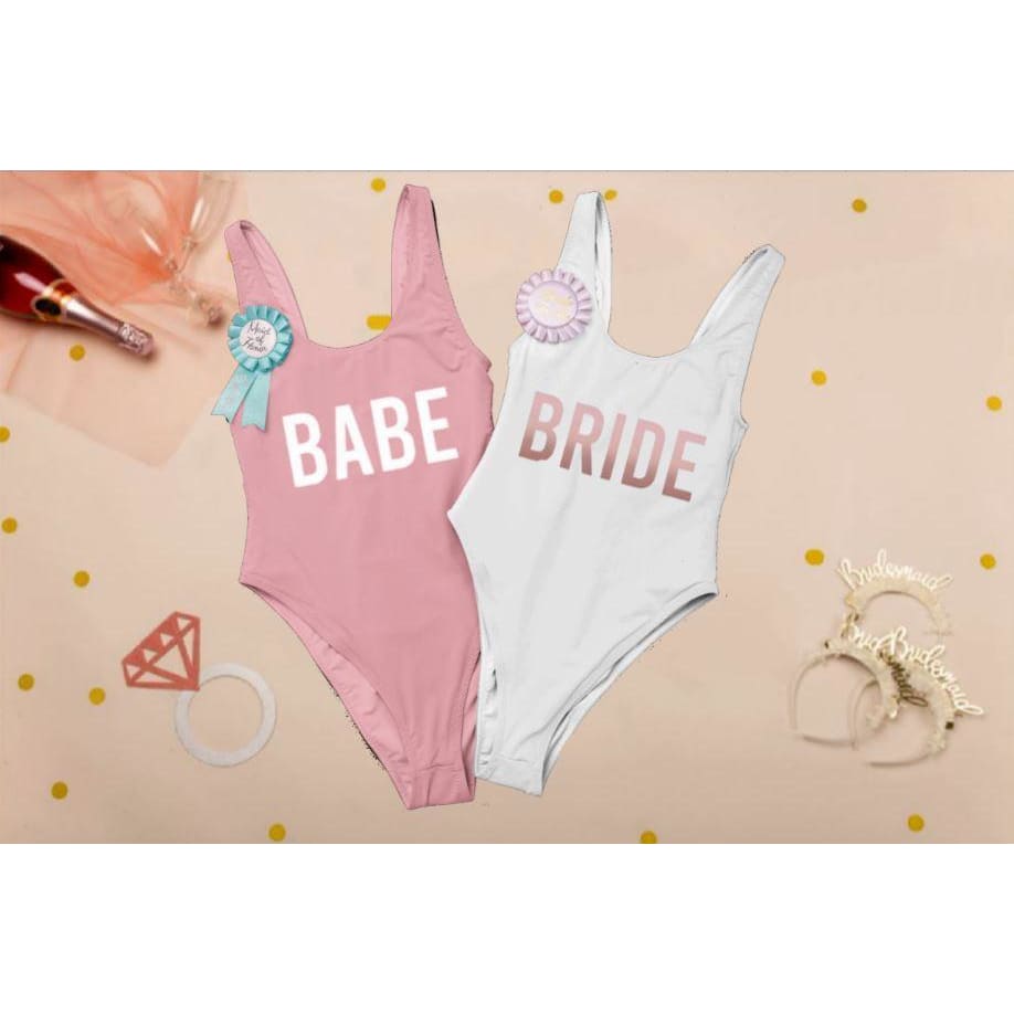 Pink Bride And Babe Bachelorette Swimsuits Bachelorette Bathing Suits. -  Bach Bride