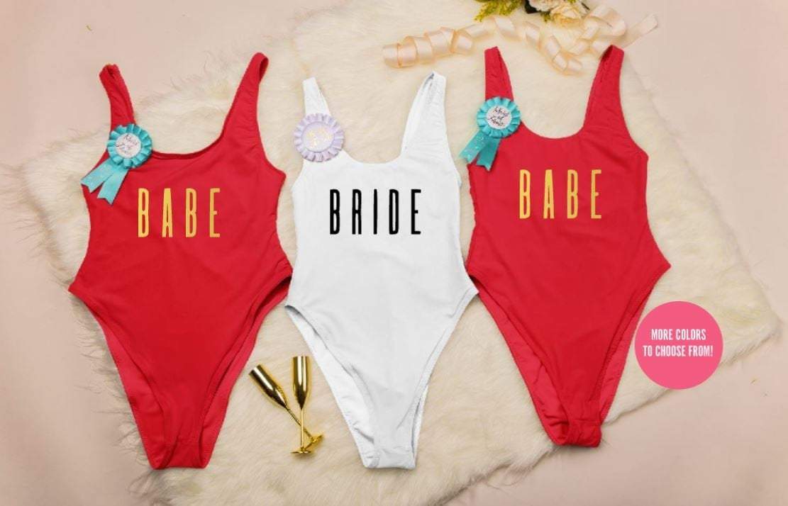 Red babe bachelorette swimsuit