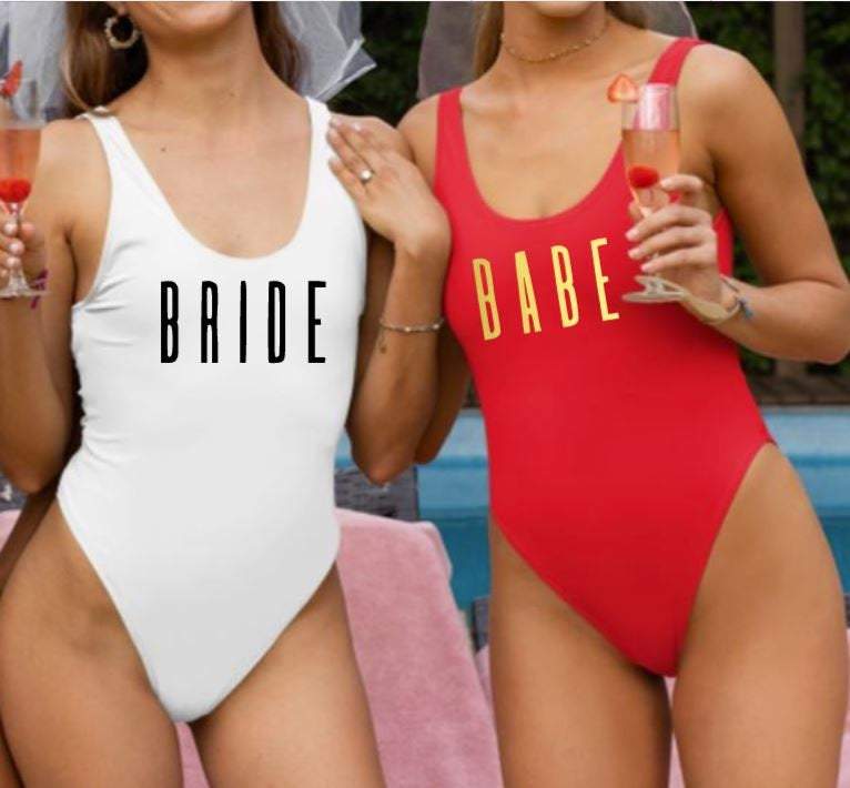 Red babe bachelorette swimsuit