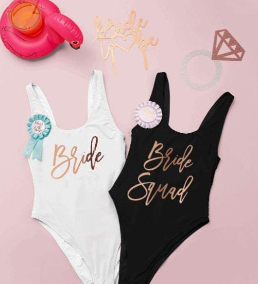 Rose Gold-Bachelorette Swimsuits Bride Squad Bachelorette 