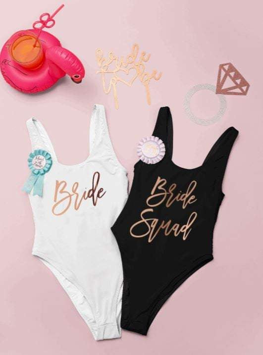 Rose Gold-Bachelorette Swimsuits Bride Squad Bachelorette 