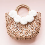 Bride Pom Pom Straw Purse